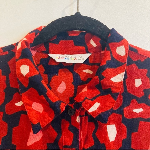 COMPAÑIA FANTASTICA  Sz XL Graphic Floral Peplum Long Sleeve Pocket Tunic Top - Picture 2 of 7